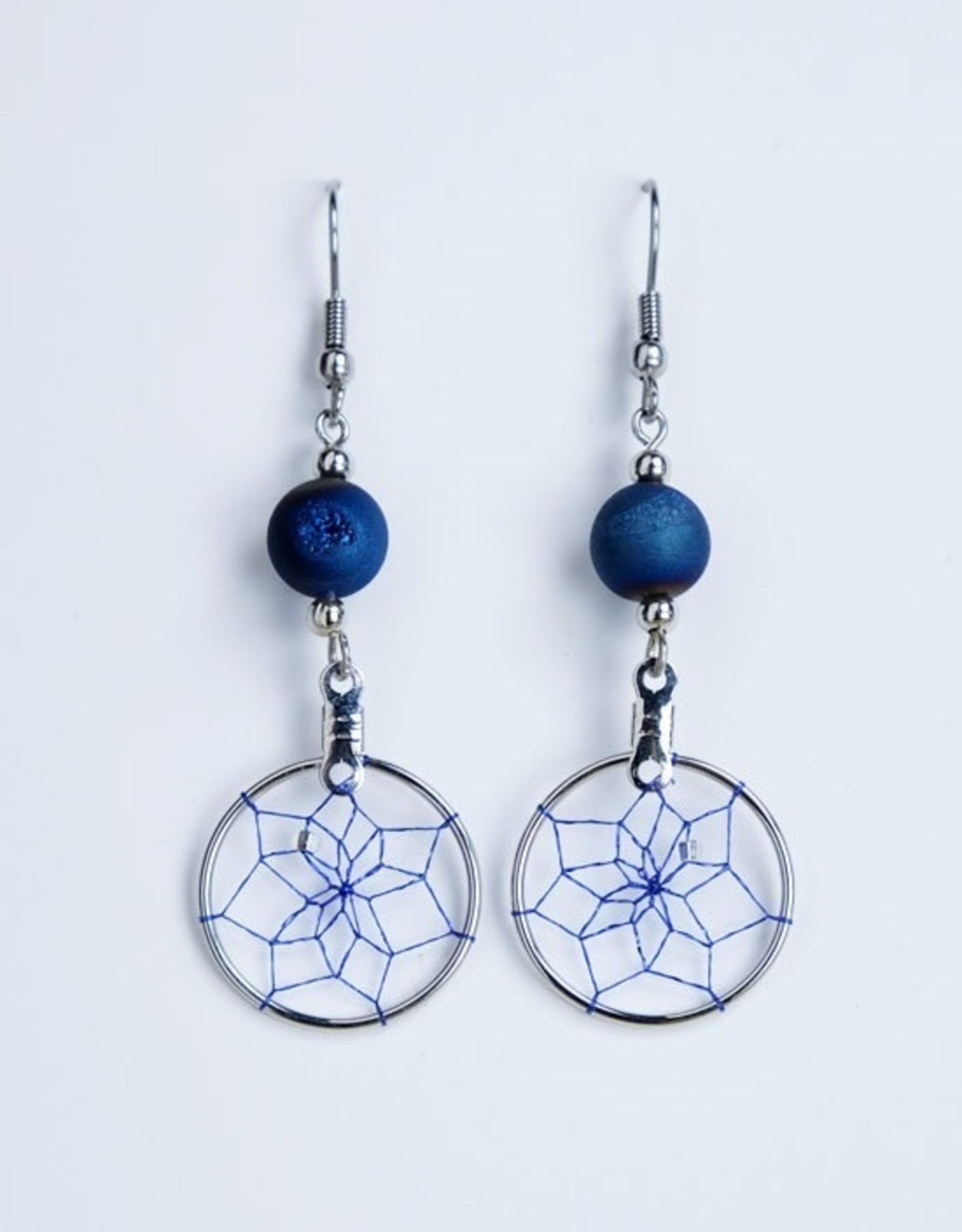 Monague Native Crafts Ltd Dream Catcher Earring /W Blue Druzy Crystal Bead
