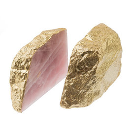 Miyuki Delica Seed Beads Semi-Precious 1.5 3 Kg Rough Rose Quartz Bookend PAIR w/Gold Glitter Back