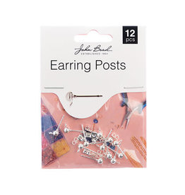 Craft Supplies Must Have Findings - Earring Post w/5mm Ball Silver 12 Pce