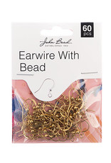Craft Supplies Must Have Findings - Earwire w/ Bead Antique Gold 60pcs