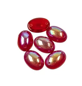Craft Supplies Glass 2 Hole Cabochon 18x13mm Oval Opaque Iridescent Red 6pc