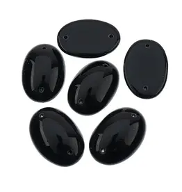 Craft Supplies Glass 2 Hole Cabochon 25x18mm Oval Opaque Black 6pc