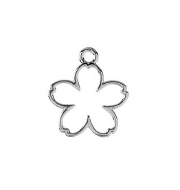 Beadwork Findings Silver Pendant Five Petal Flower 15x17mm 7pcs