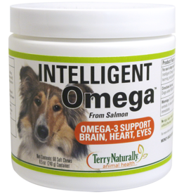 TERRY NATURALLY PET, INTELLIGENT OMEGA 3 SUPPORT FOR COAT, BRAIN, HEART, EYES 60 CHW "MIKE LIKES" -BO (dimx2) ∎