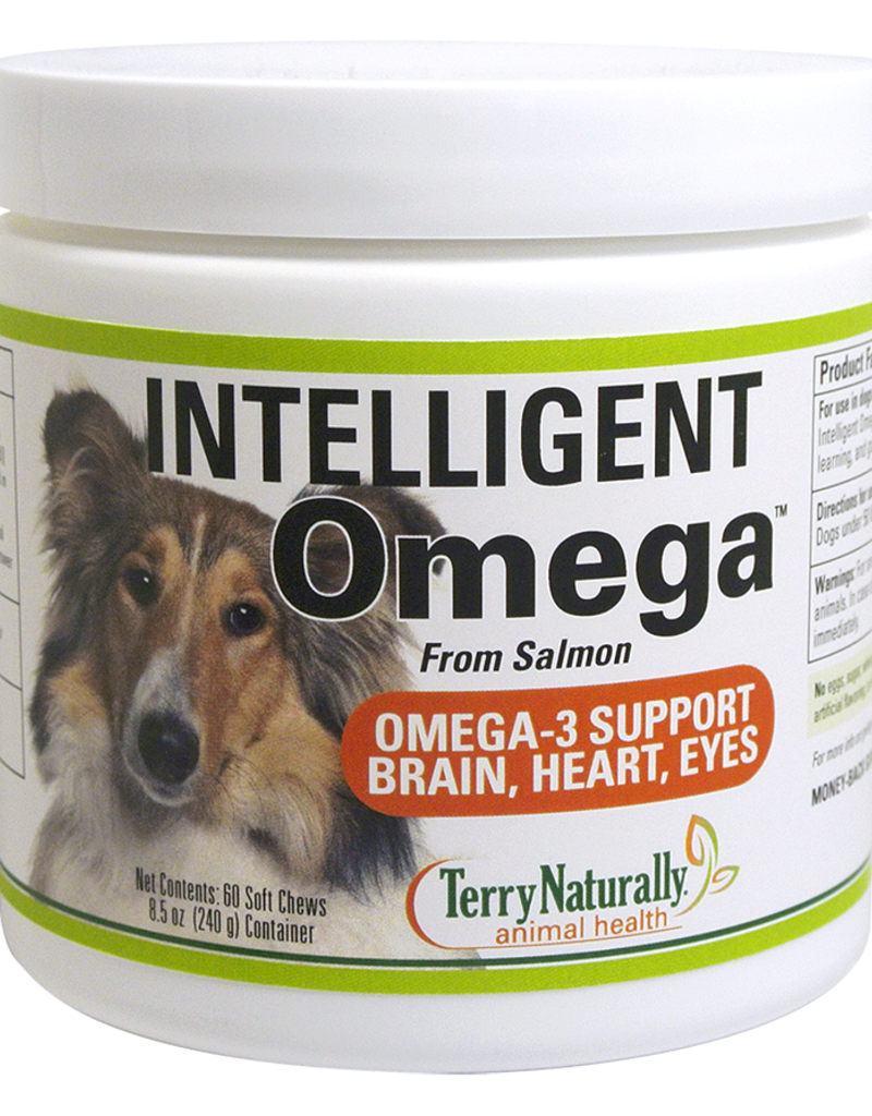 TERRY NATURALLY PET, INTELLIGENT OMEGA 3 SUPPORT FOR COAT, BRAIN, HEART, EYES 60 CHW "MIKE LIKES" -BO (dimx2) ∎