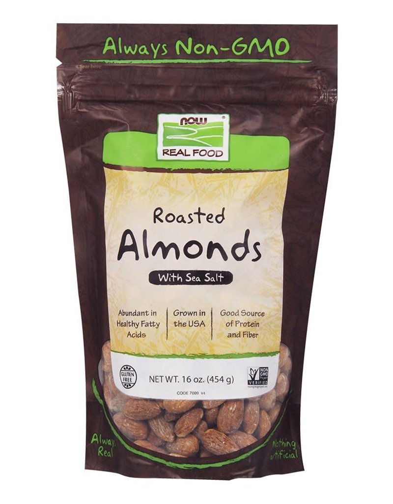 NOW FOODS ALMONDS, ROASTED & SALTED 16 OZ (dimx6)