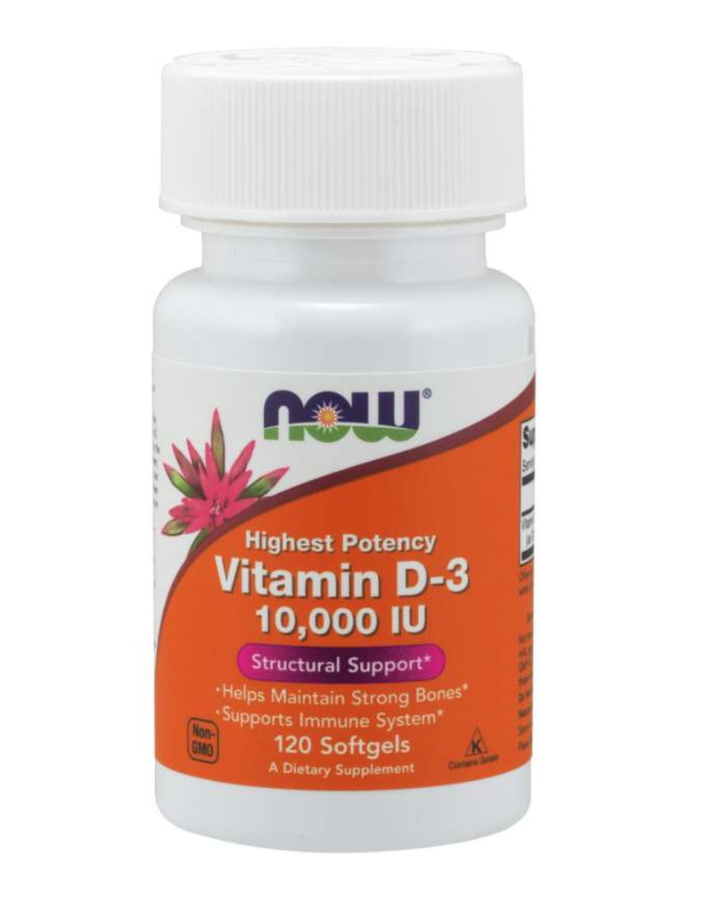 NOW FOODS VIT D3, 250 MCG (10,000 IU) 120 SG W/ ORG OLIVE OIL -BO