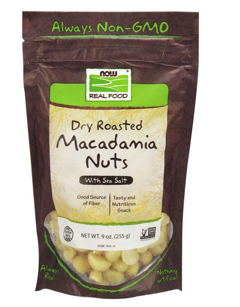 NOW FOODS MACADAMIA NUTS, DRY ROASTED & SALTED 9 OZ (di)