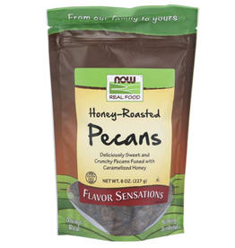 NOW FOODS PECANS, HONEY-ROASTED 8 OZ  "LINDSEY LIKES" (di)