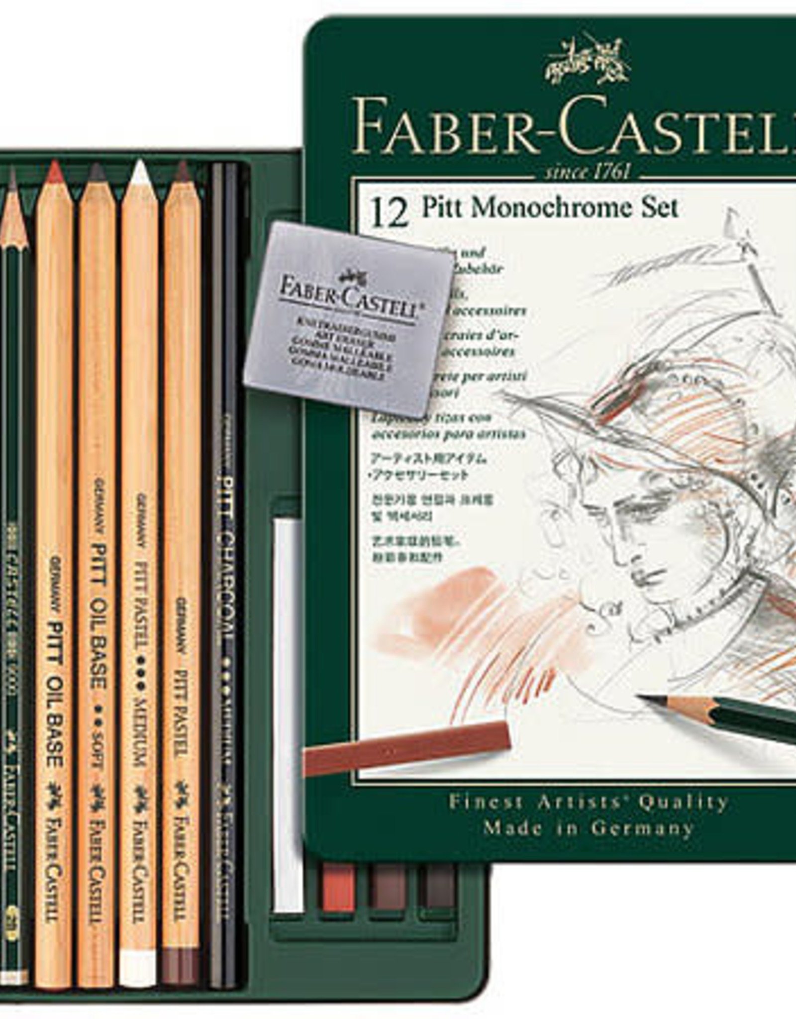 Faber-Castell Pitt Monochrome Set of 12 pencils charcoal eraser pastel