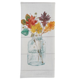 Harvest Home Tea Towel-Mason Jar W/Leaves