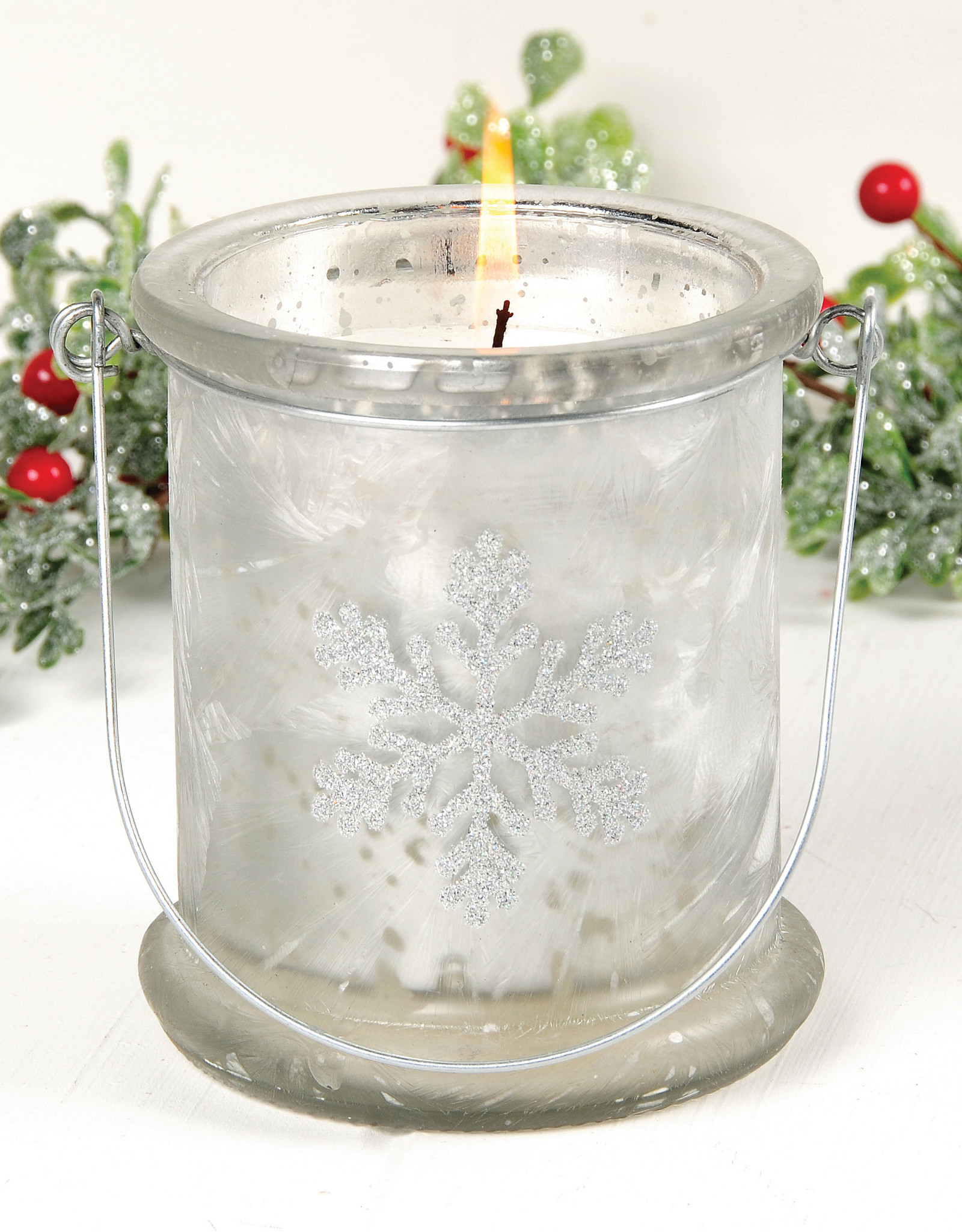 Silver Candle w/Snowflake-Twisted Peppermint