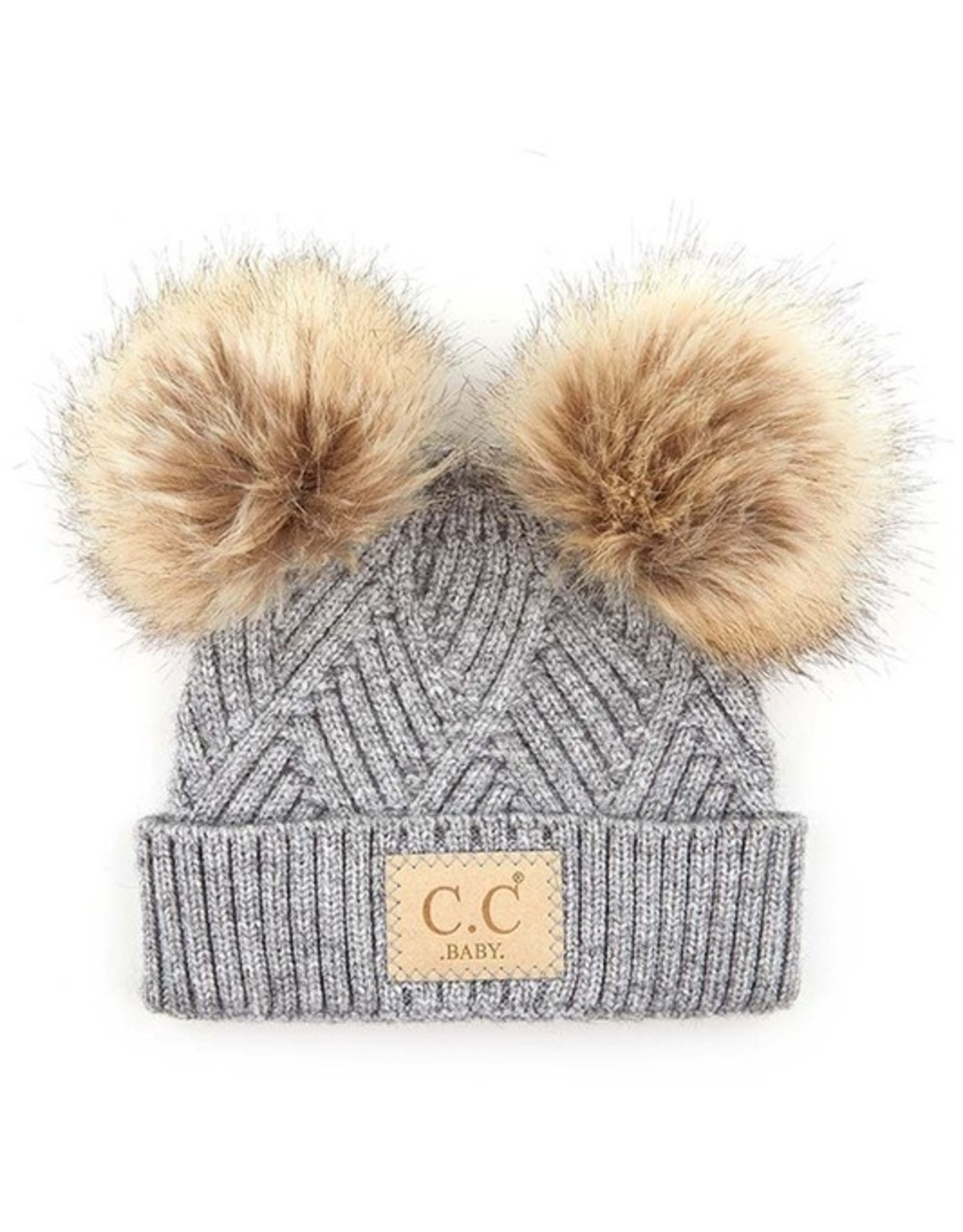 CC CC Baby Toque-Criss Cross Knit- W/Pom Poms