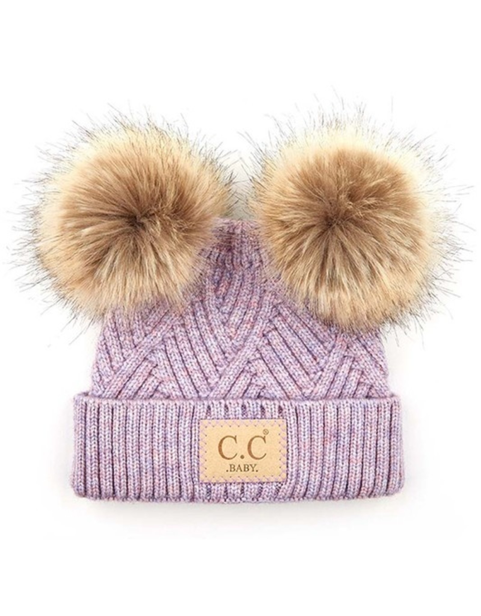 CC CC Baby Toque-Criss Cross Knit- W/Pom Poms