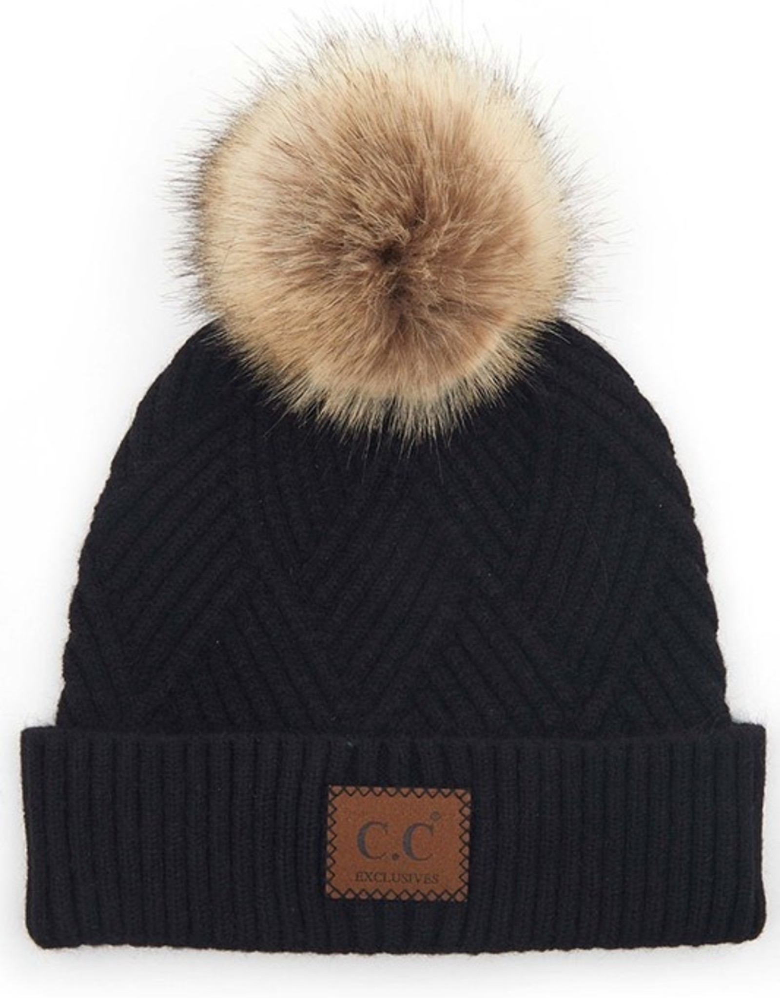 CC CC Beanie-Criss Cross Knit w/Pom