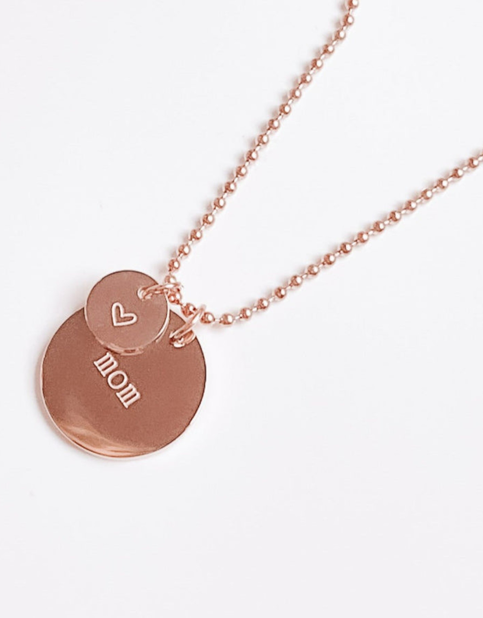 Sweet Three Designs Coin Charm Necklace-Rose Gold/Mom
