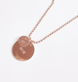 Sweet Three Designs Coin Charm Necklace-Rose Gold/Mom