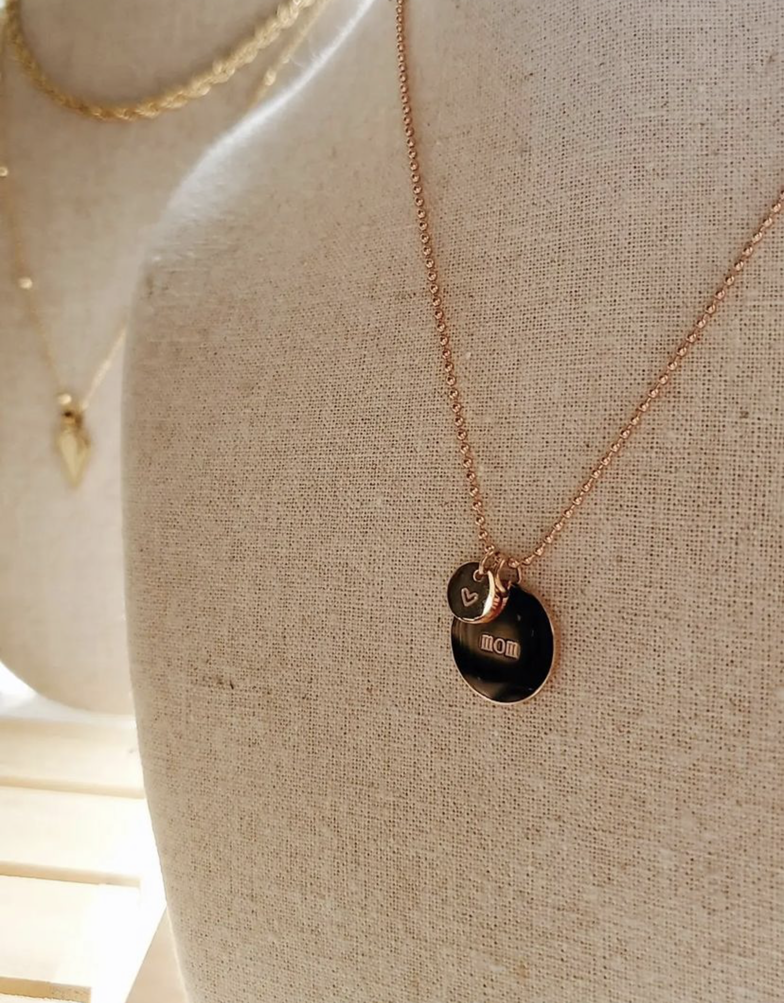 Sweet Three Designs Coin Charm Necklace-Rose Gold/Mom