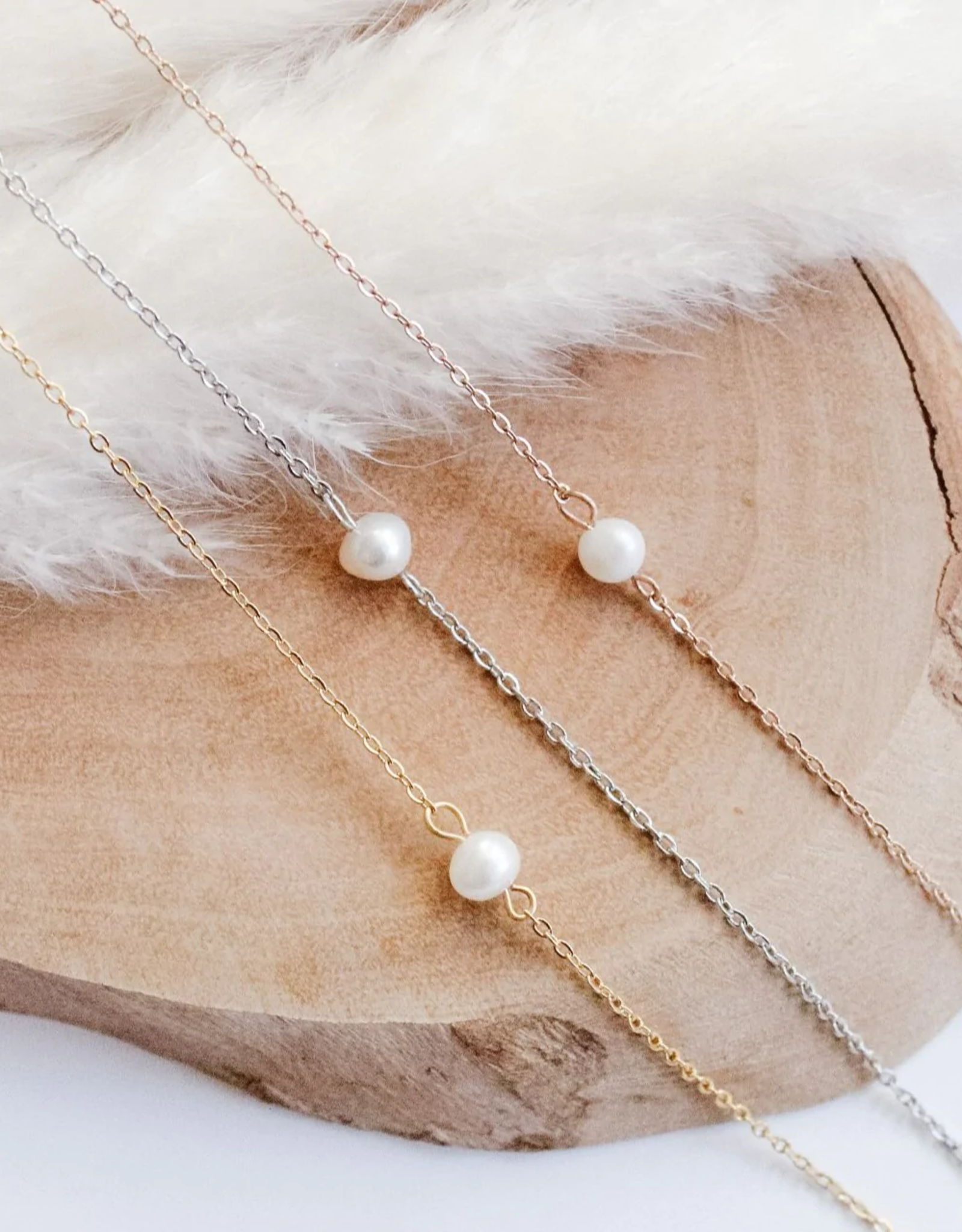 Sweet Three Designs Pearl Accent Necklace-Rose Gold