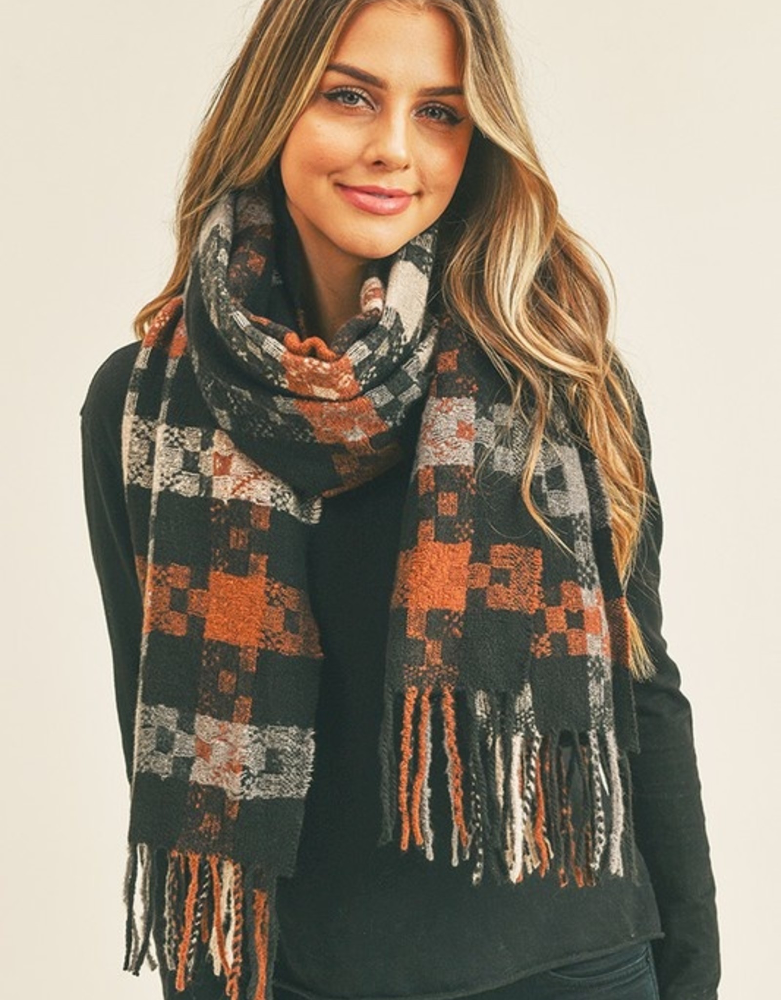 The Pixel Check Oblong Scarf-Black