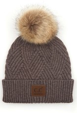 CC CC Beanie-Criss Cross Knit w/Pom