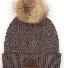 CC CC Beanie-Criss Cross Knit w/Pom