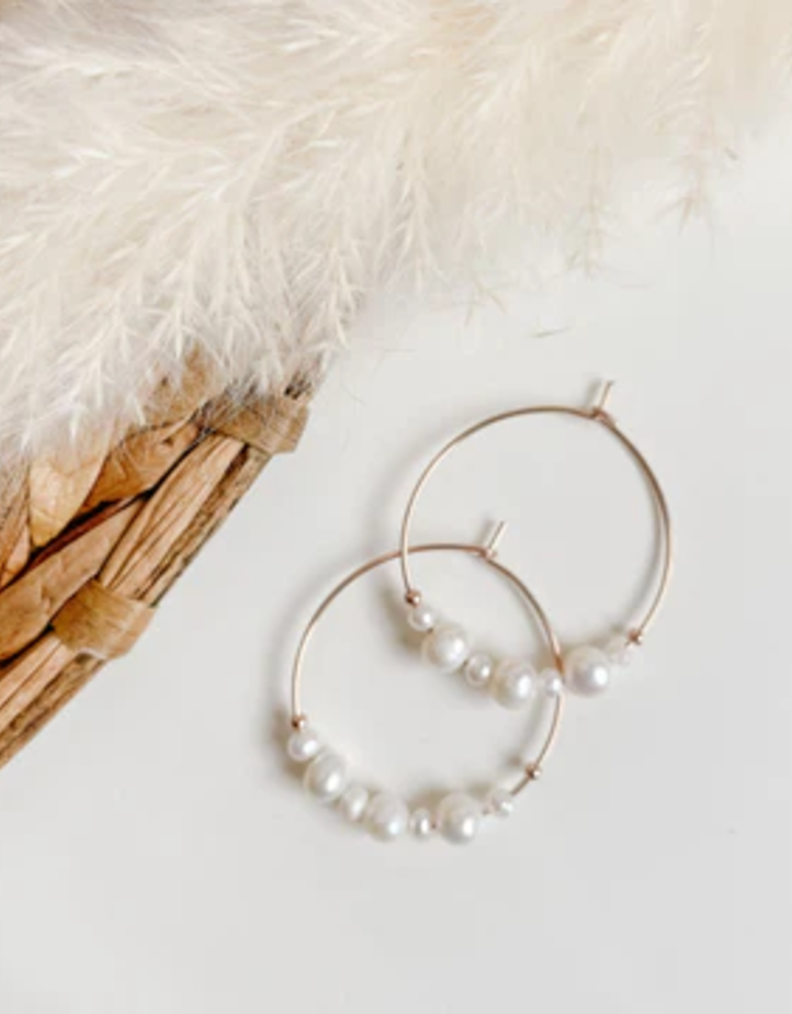 Sweet Three Designs Scarlett Pearl Hoops-Gold