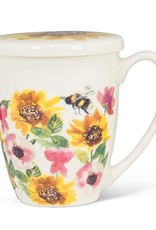 Tea Mug w/Strainer, Sunflowers & Bees