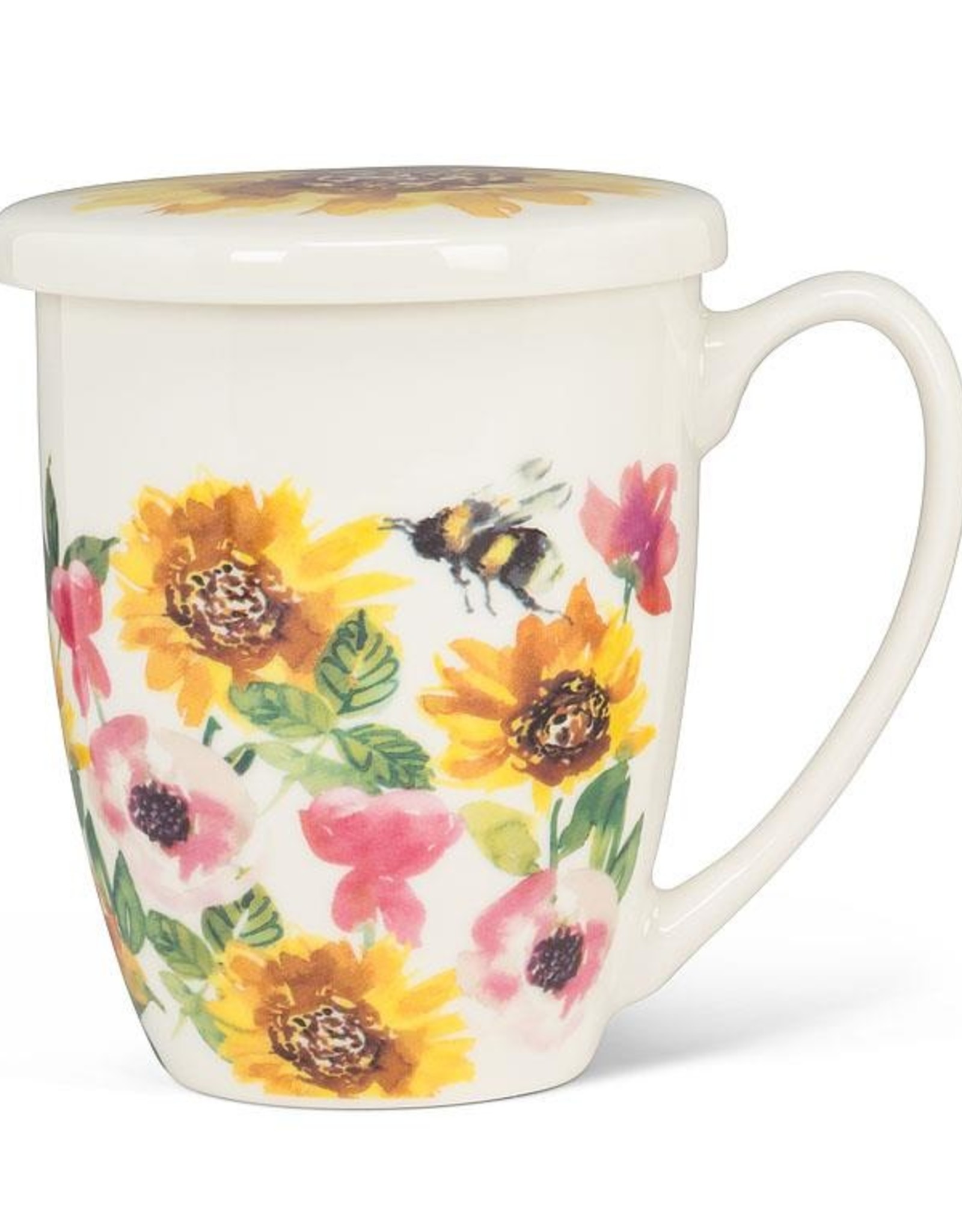 Tea Mug w/Strainer, Sunflowers & Bees