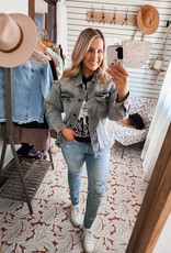 KanCan The Olivia Oversized Jean Jacket-Grey