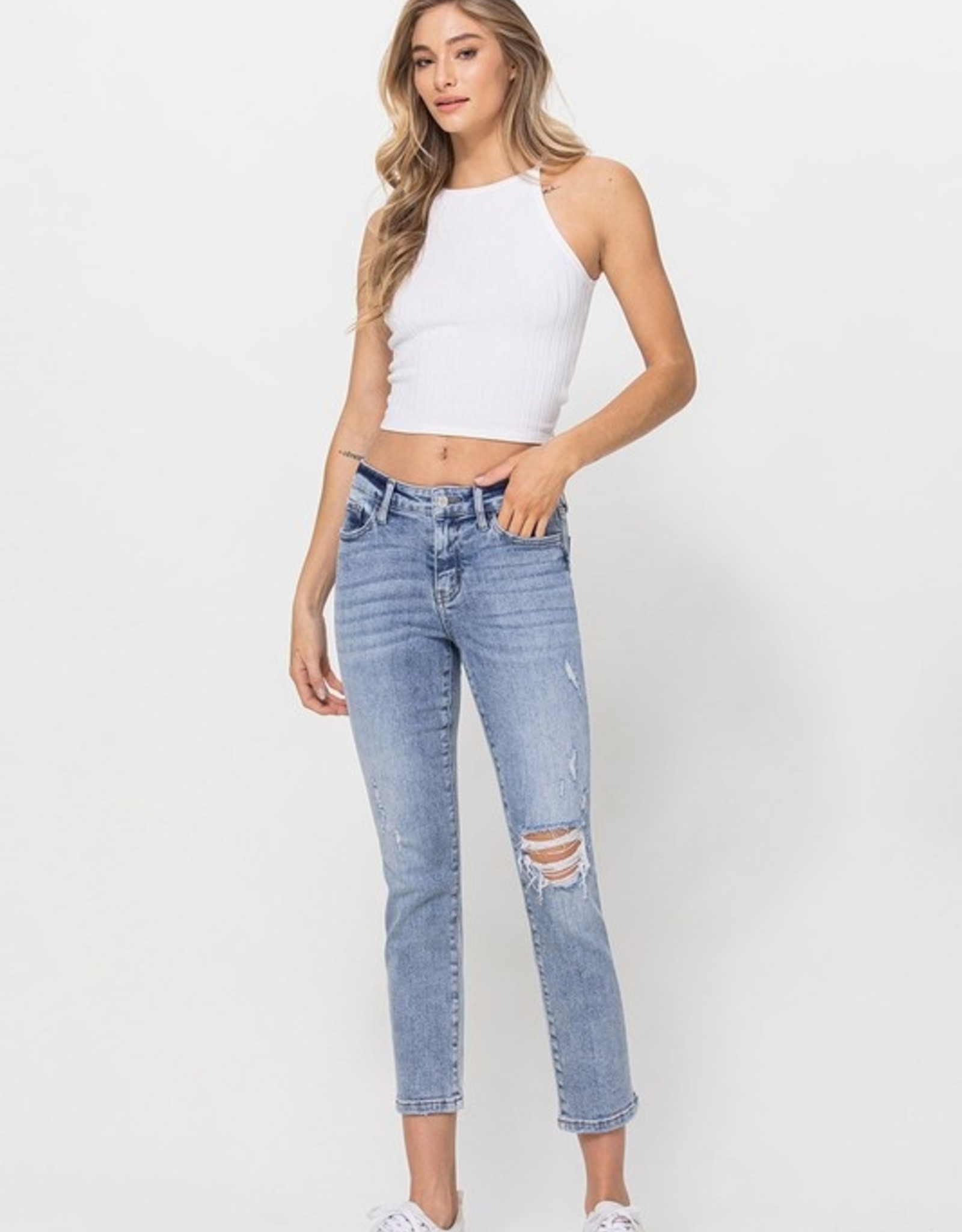 Carlene Mid Rise Straight Jean-Light Wash