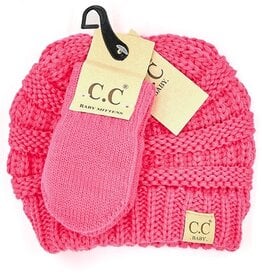 CC CC Baby Set, Knit Beanie & Mittens-Indi Pink