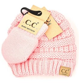 CC CC Baby Set, Knit Beanie & Mittens-Pale Pink