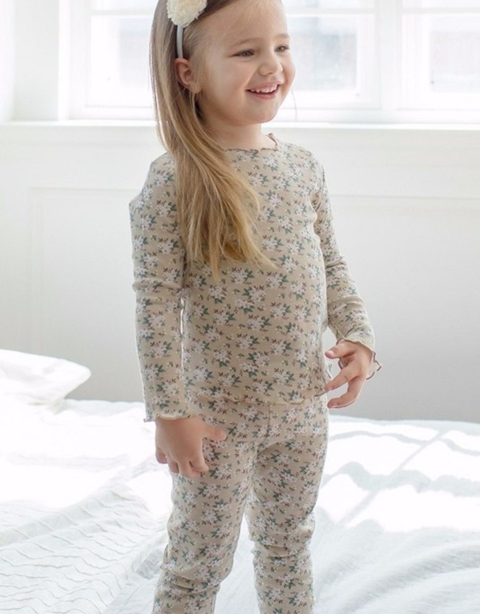 Salon de Bebe Beige Floral Long Sleeve PJs