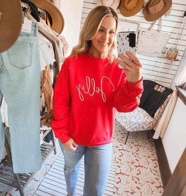 Blonde Ambition Jolly Script Sweater, Red