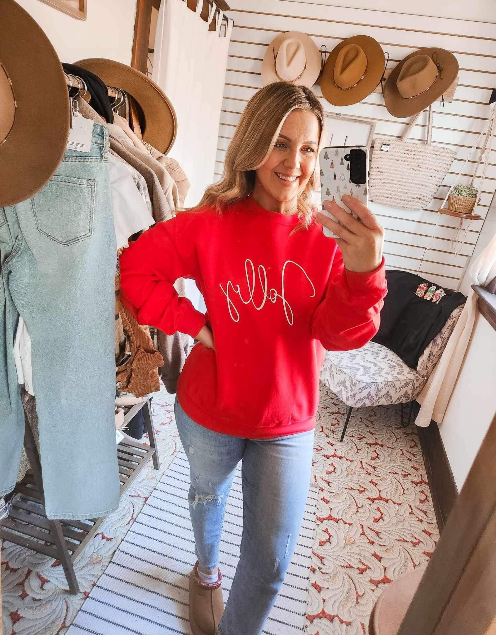 Blonde Ambition Jolly Script Sweater, Red