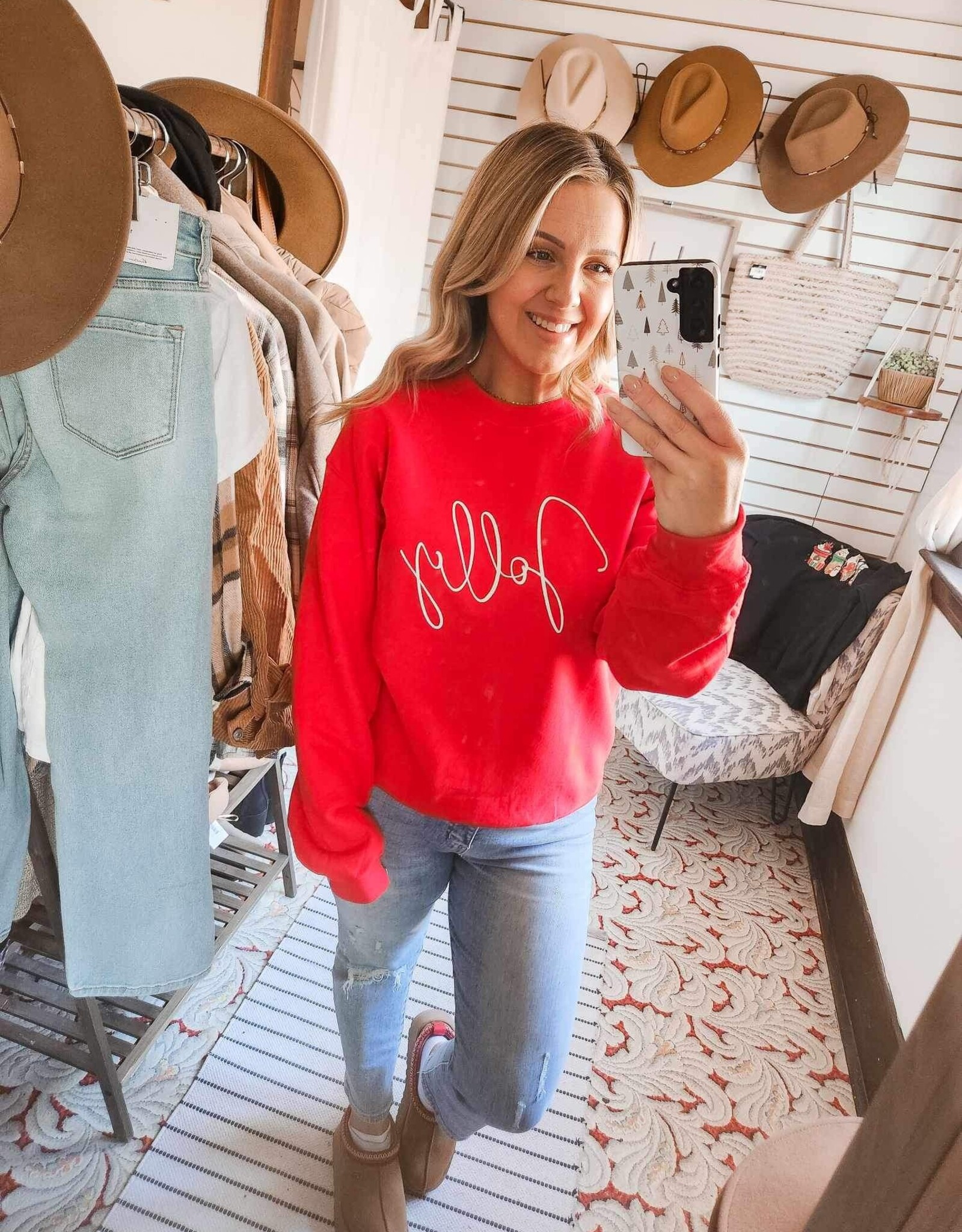 Blonde Ambition Jolly Script Sweater, Red