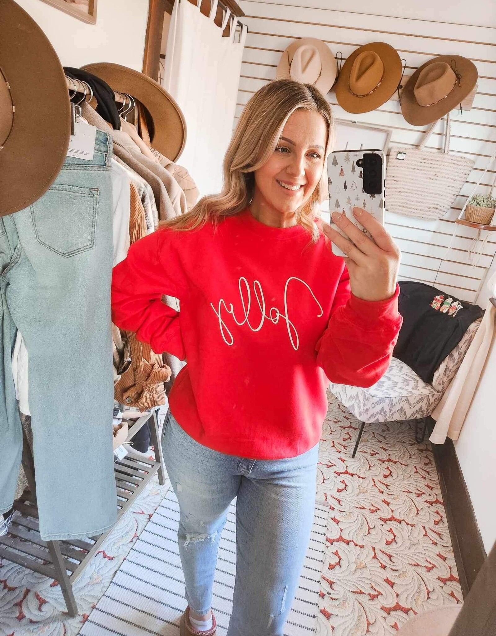 Blonde Ambition Jolly Script Sweater, Red