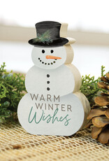 Block Sign-Snowman, Warm Winter Wishes