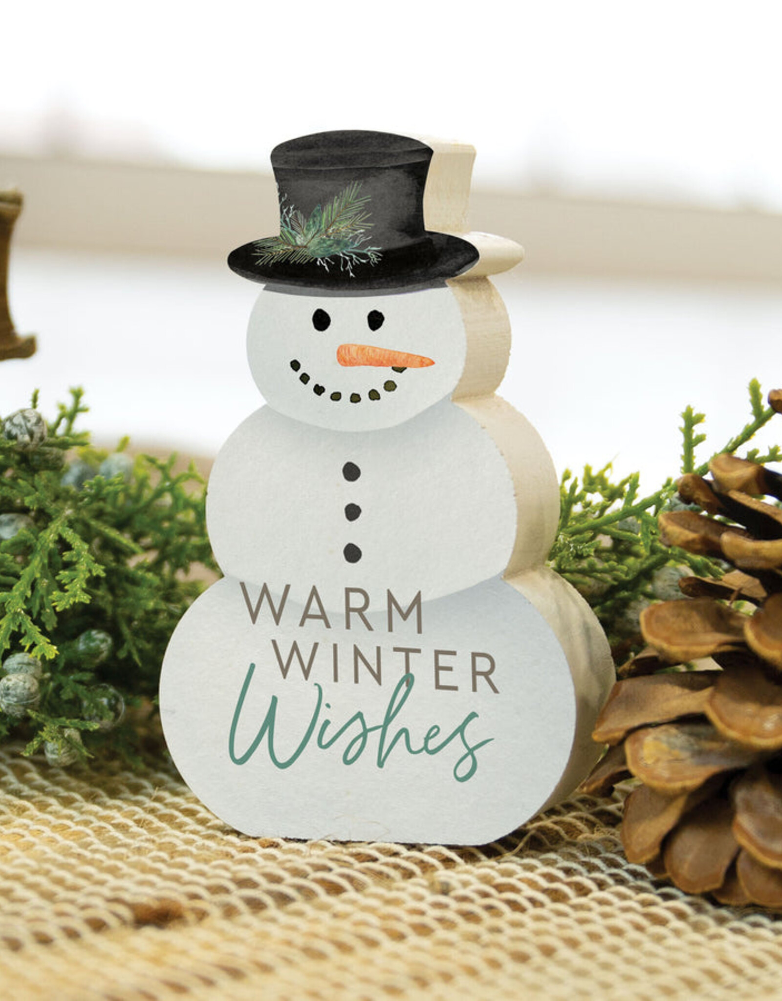 Block Sign-Snowman, Warm Winter Wishes