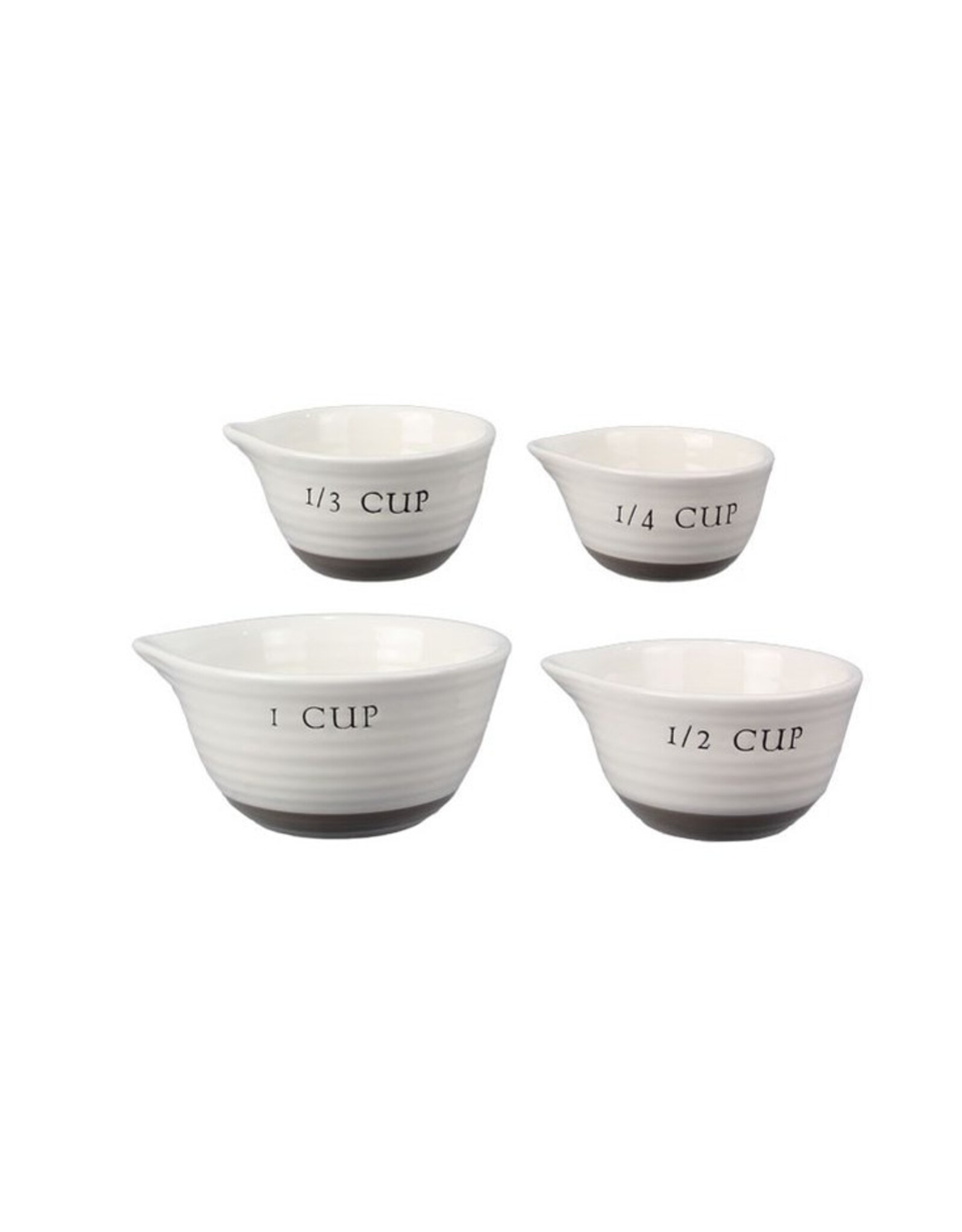 Young's Beige & White Ceramic Pottery-Measuring Cups 4pc