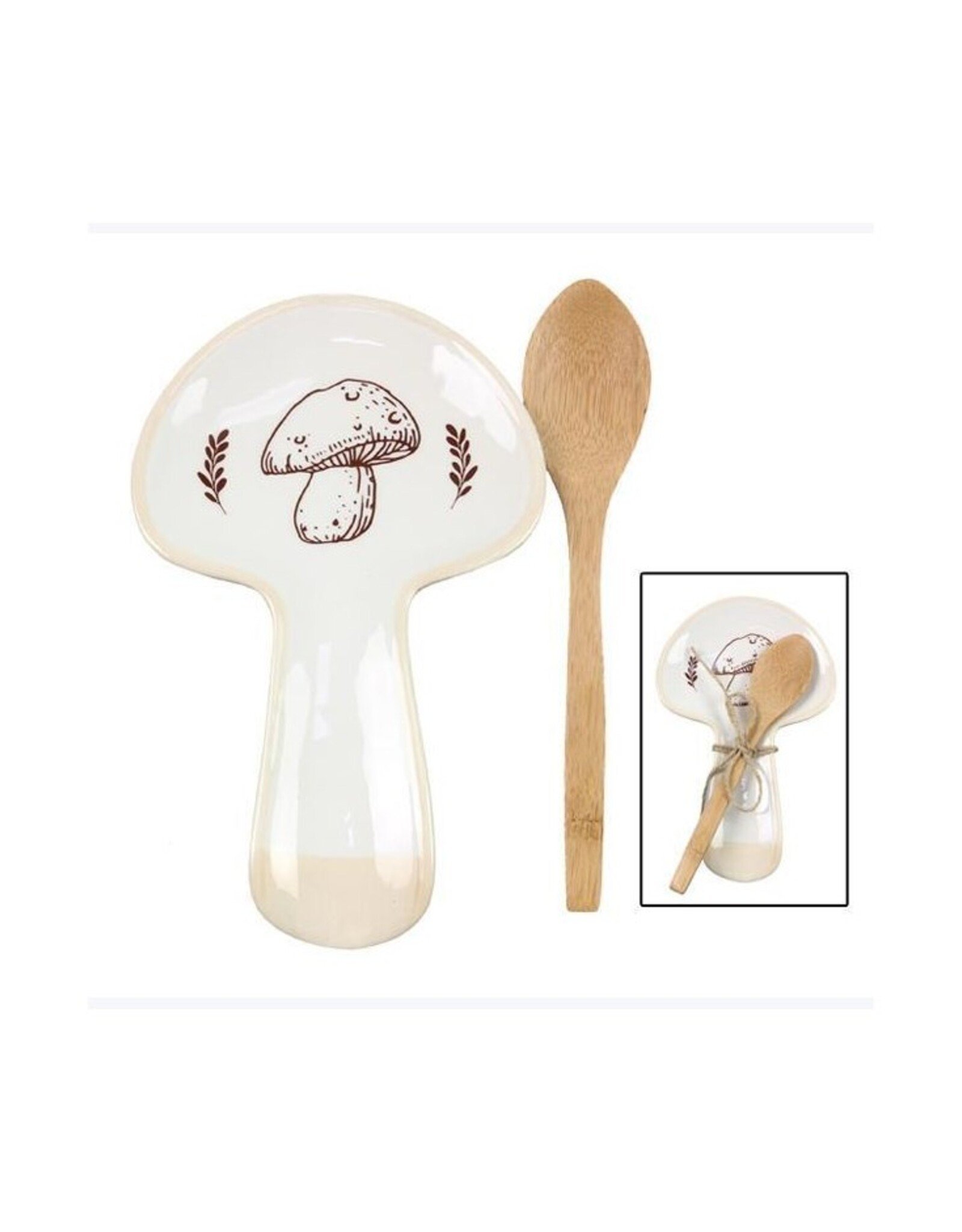 Young's Ceramic Mushroom Spoon Rest w/Spoon
