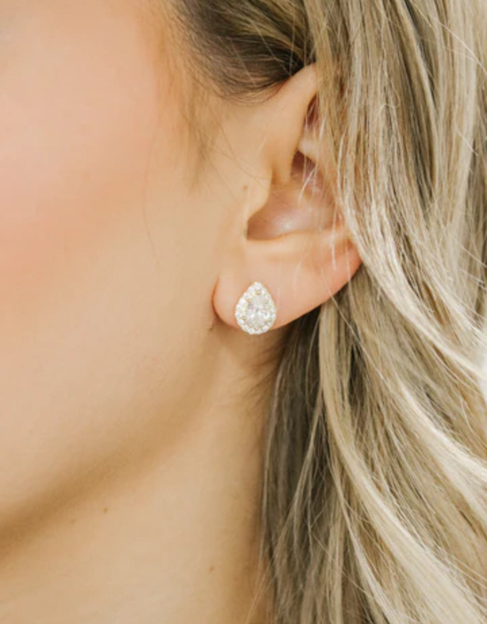 Sweet Three Designs Teardrop Halo Earrings, Silver
