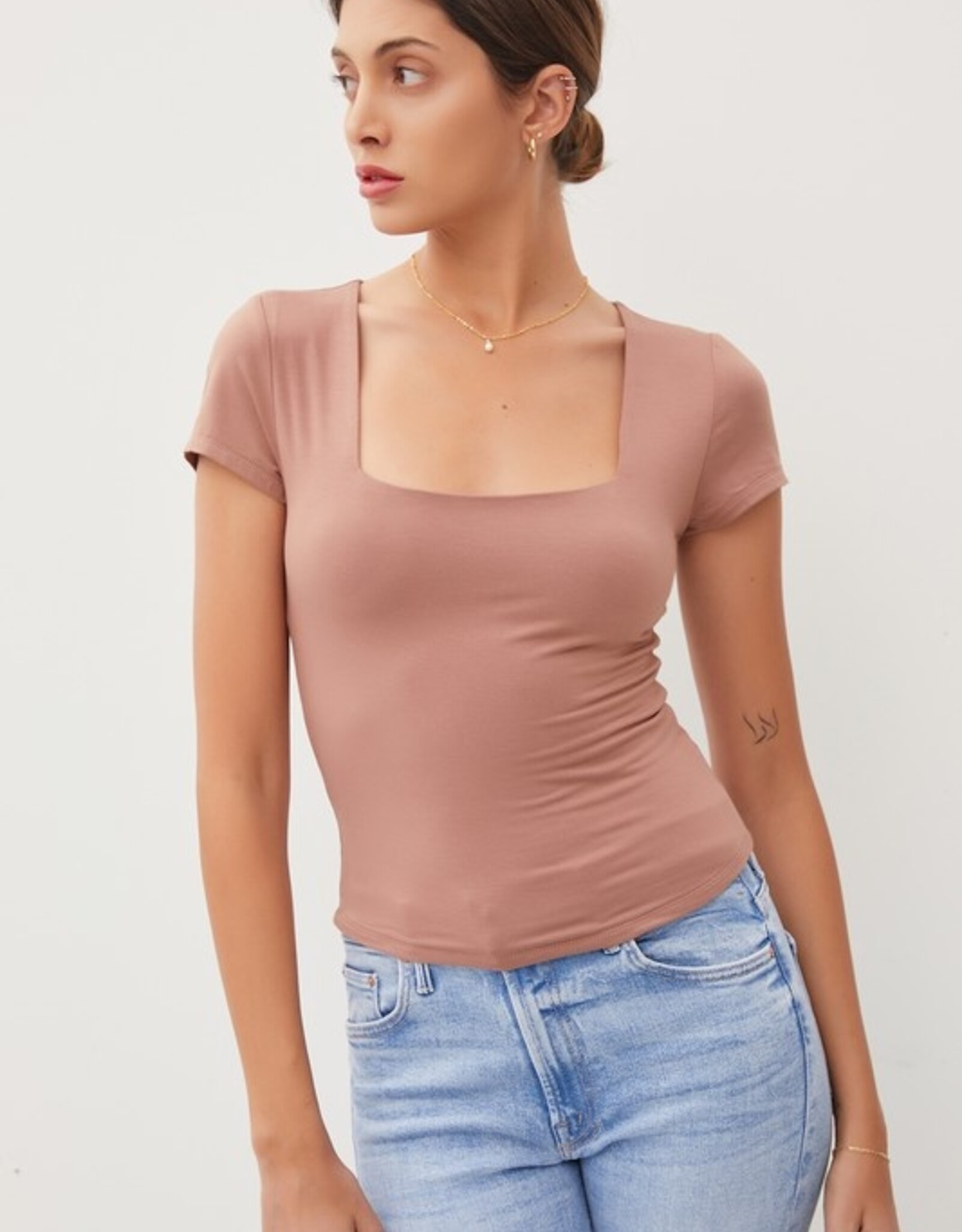 Be Cool The Square Neck Knit Tee, Mocha