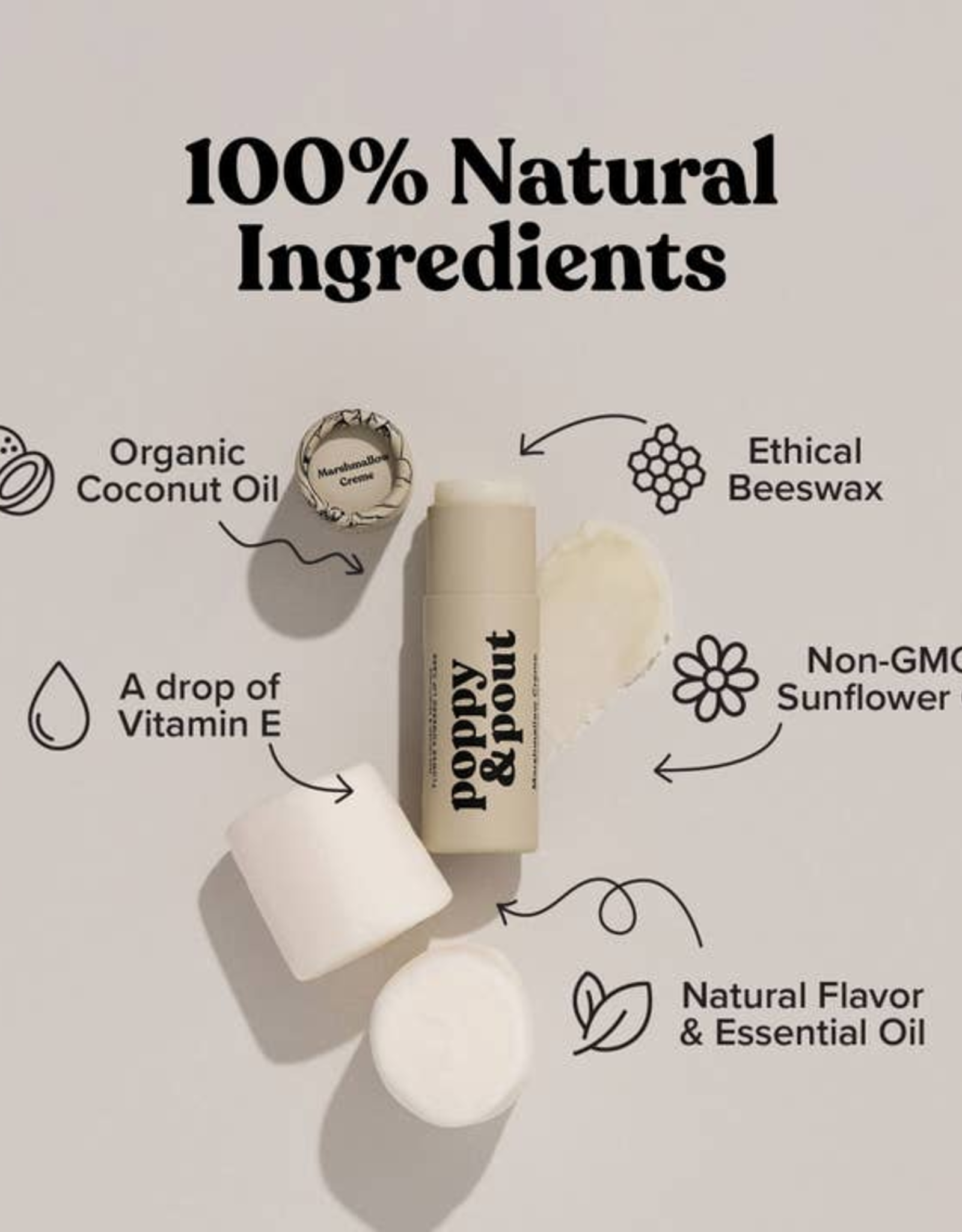 Poppy & Pout Lip Balm, Marshmallow Creme