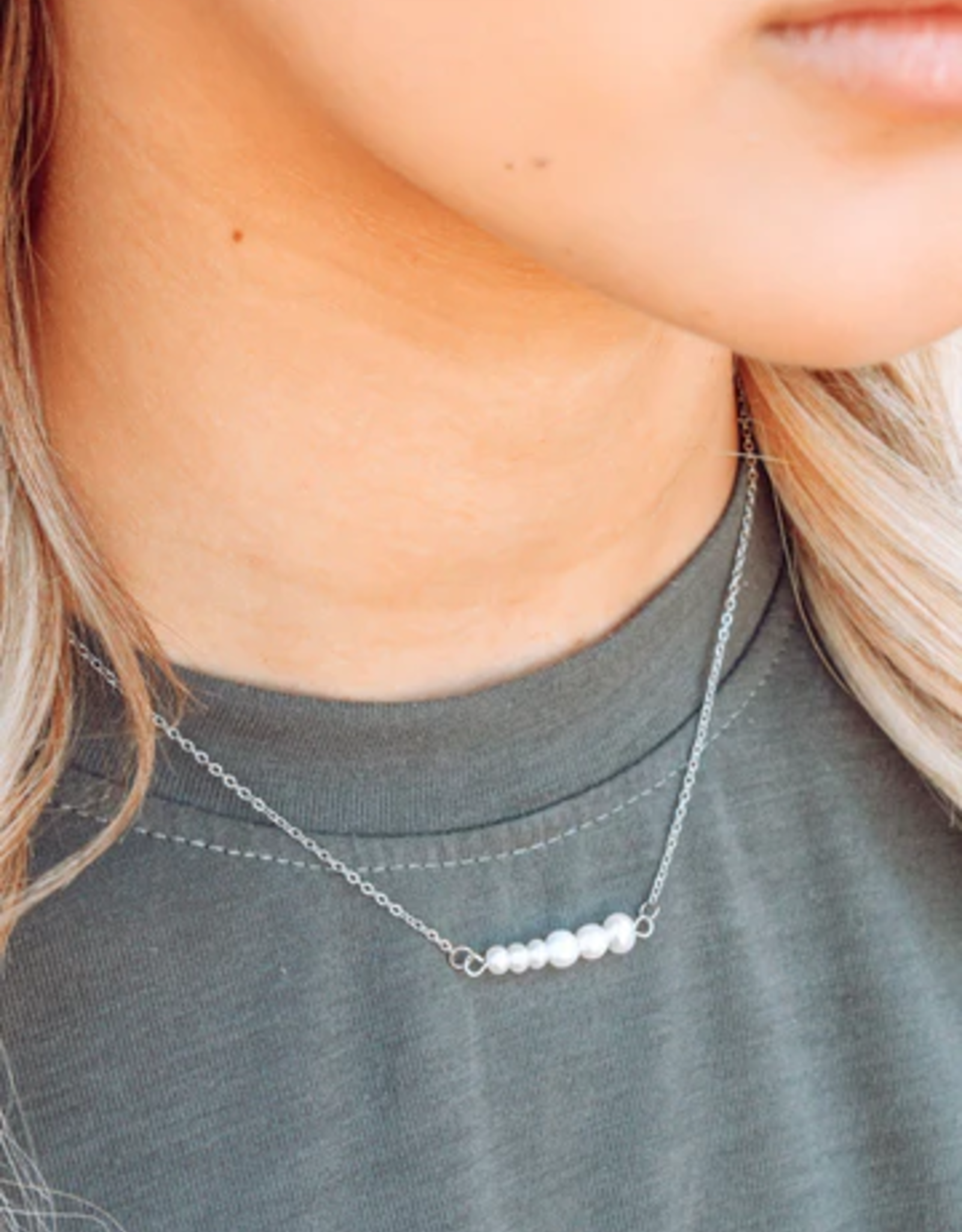 Sweet Three Designs Scarlett Pearl Bar Necklace, Gold