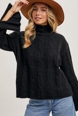 The Kacey Side Slit Sleeved Cable Knit Sweater, Black
