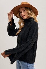 The Kacey Side Slit Sleeved Cable Knit Sweater, Black
