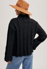 The Kacey Side Slit Sleeved Cable Knit Sweater, Black