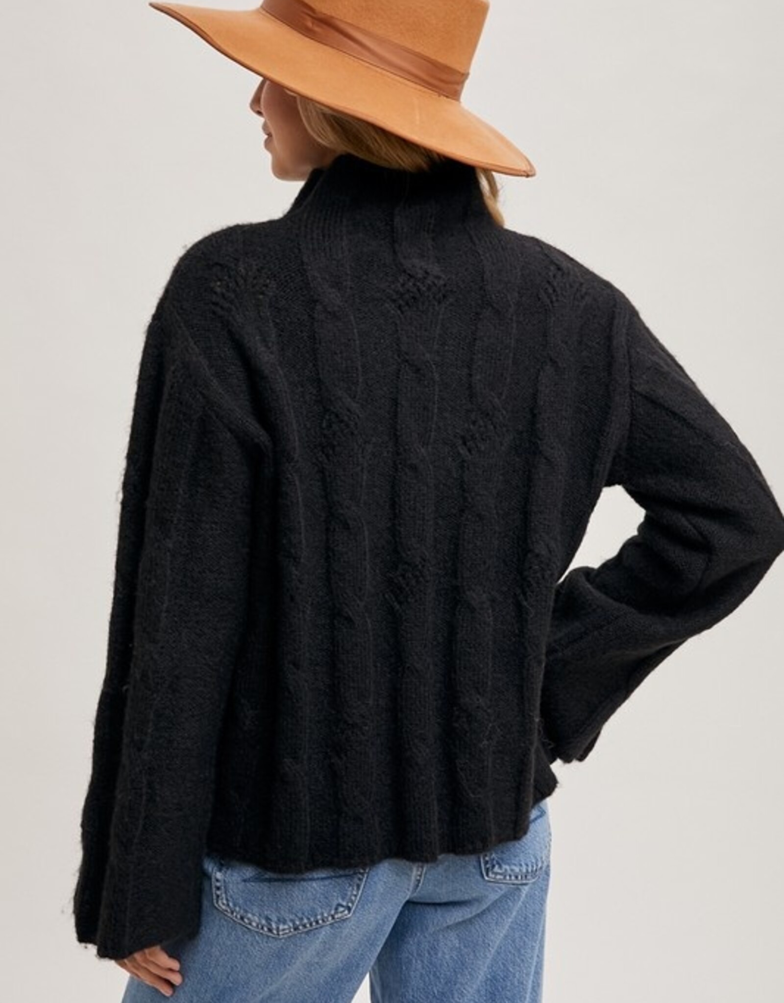 The Kacey Side Slit Sleeved Cable Knit Sweater, Black
